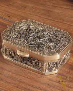 Pure Brass Floral Design Multipurpose Storage/Sindoor Box