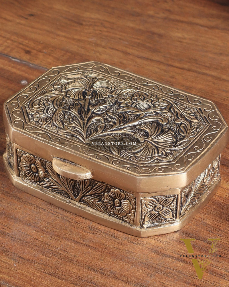 Pure Brass Floral Design Multipurpose Storage/Sindoor Box