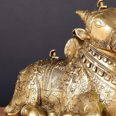Pure Brass Fully Carved Nandi Statue - 8" matte gold