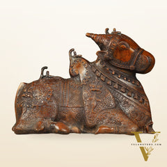 Pure Brass Fully Carved Nandi Statue - 8"