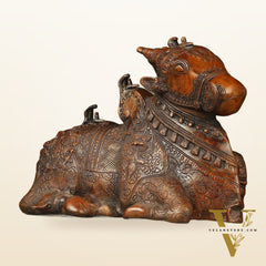 Pure Brass Fully Carved Nandi Statue - 8"