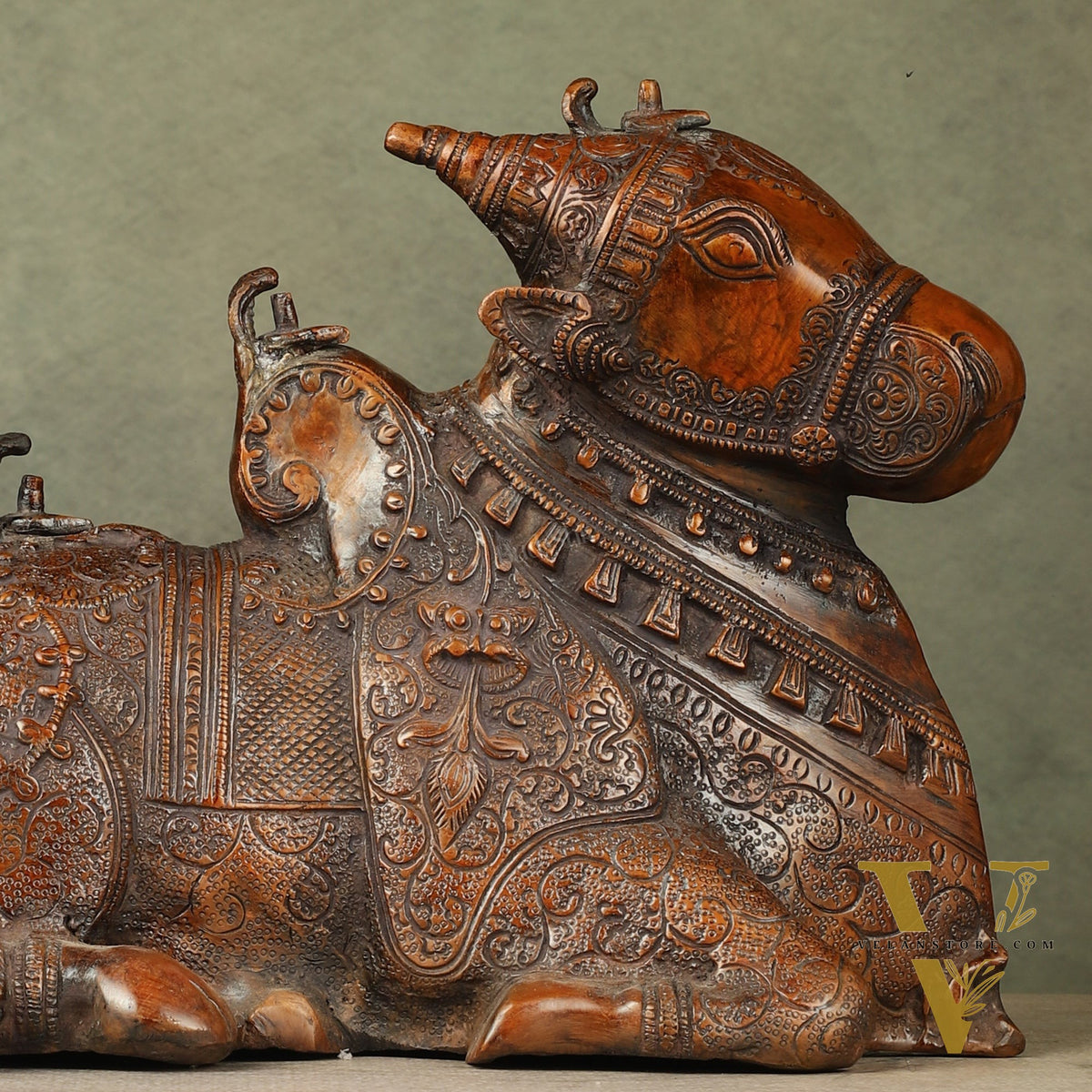 Pure Brass Fully Carved Nandi Statue - 8"