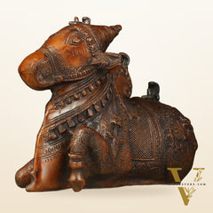 Pure Brass Fully Carved Nandi Statue - 8"