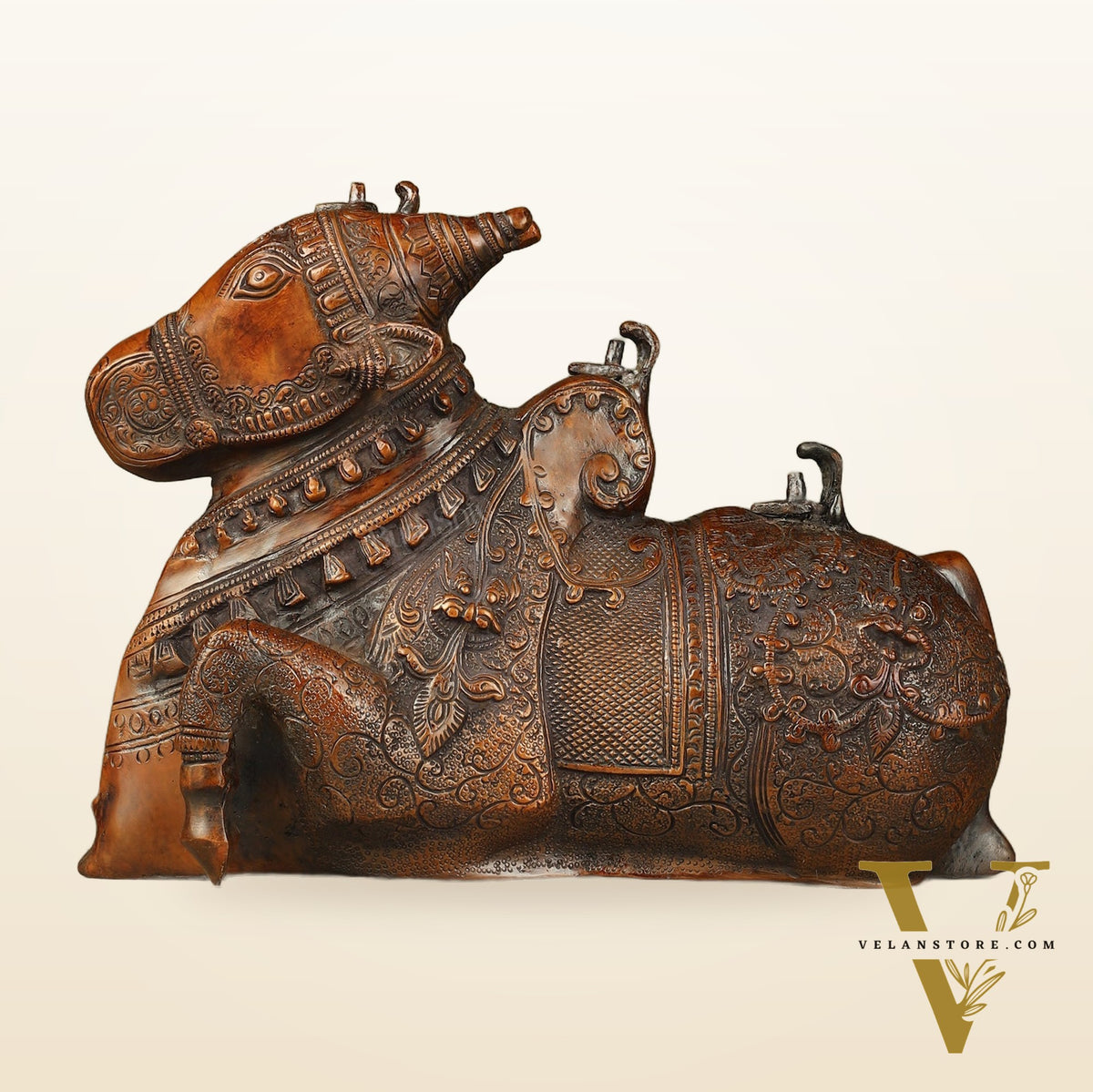 Pure Brass Fully Carved Nandi Statue - 8"