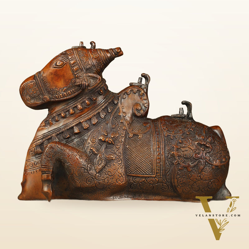Pure Brass Fully Carved Nandi Statue - 8"