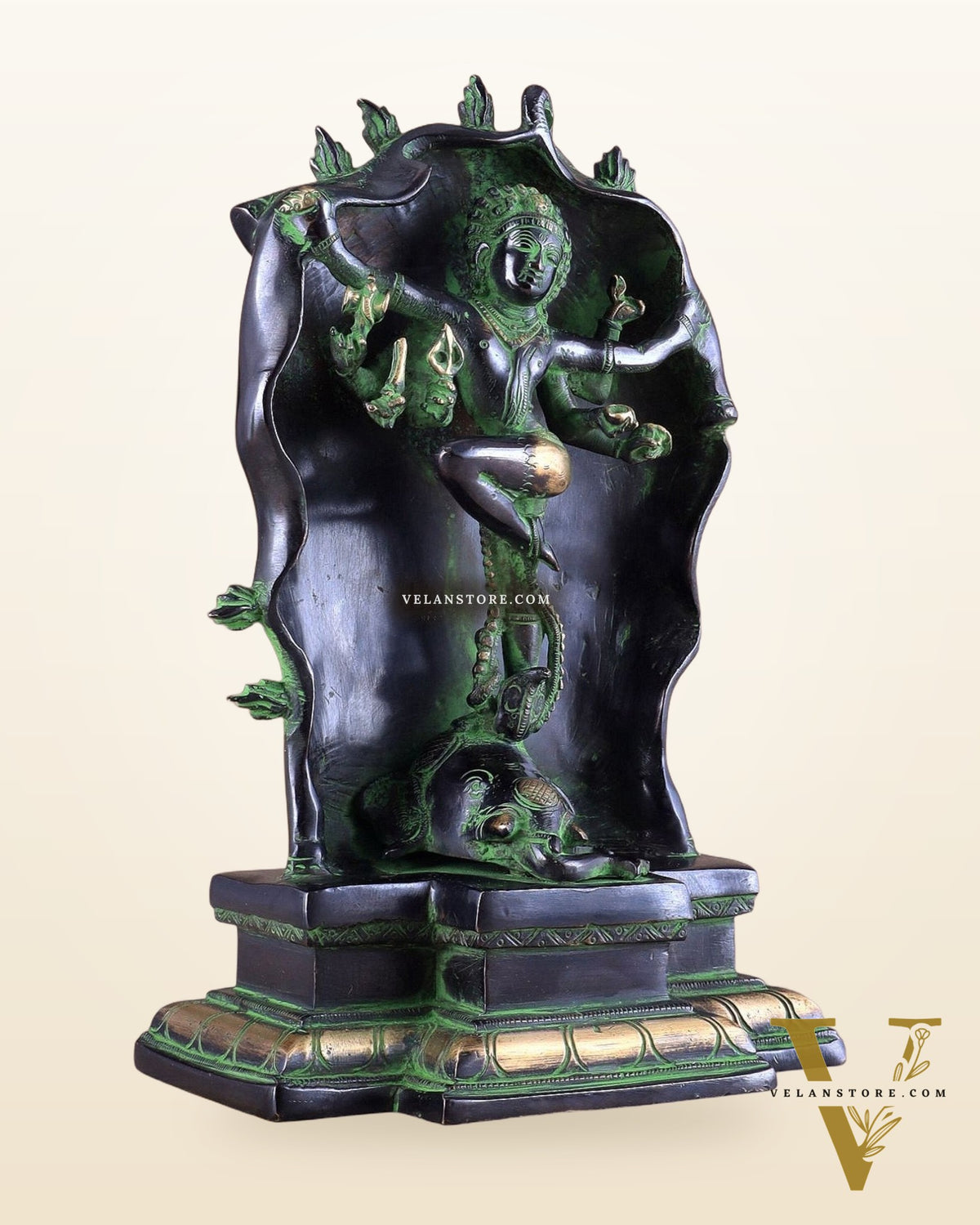 Pure Brass Gajasurasamhara Shiva Idol dancing shiva 
Black and Green Finish