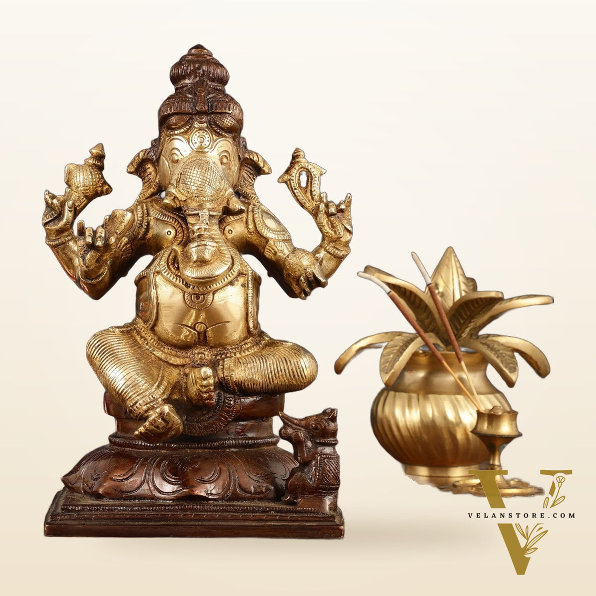 Pure Brass Ganapati Chola Style Statue - 8" Height