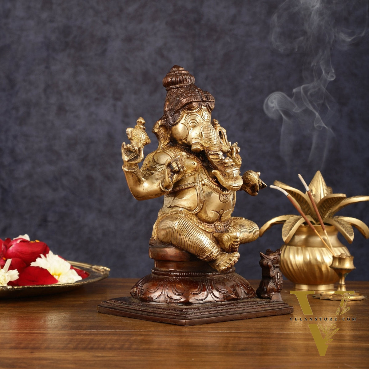 Pure Brass Ganapati Chola Style Statue - 8" Height