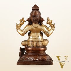 Pure Brass Ganapati Chola Style Statue - 8" Height