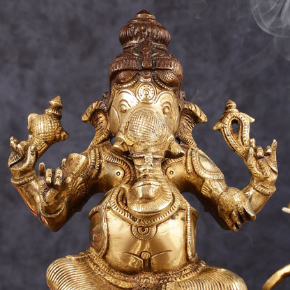 Pure Brass Ganapati Chola Style Statue - 8" Height