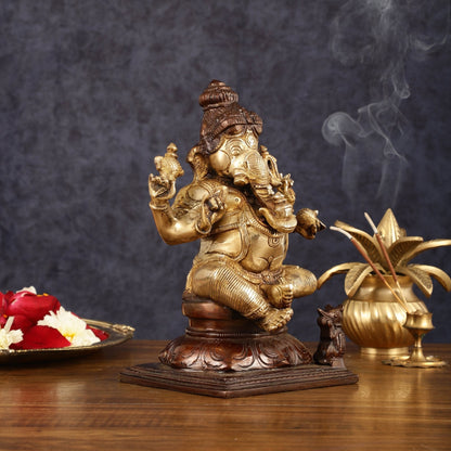 Pure Brass Ganapati Chola Style Statue - 8" Height