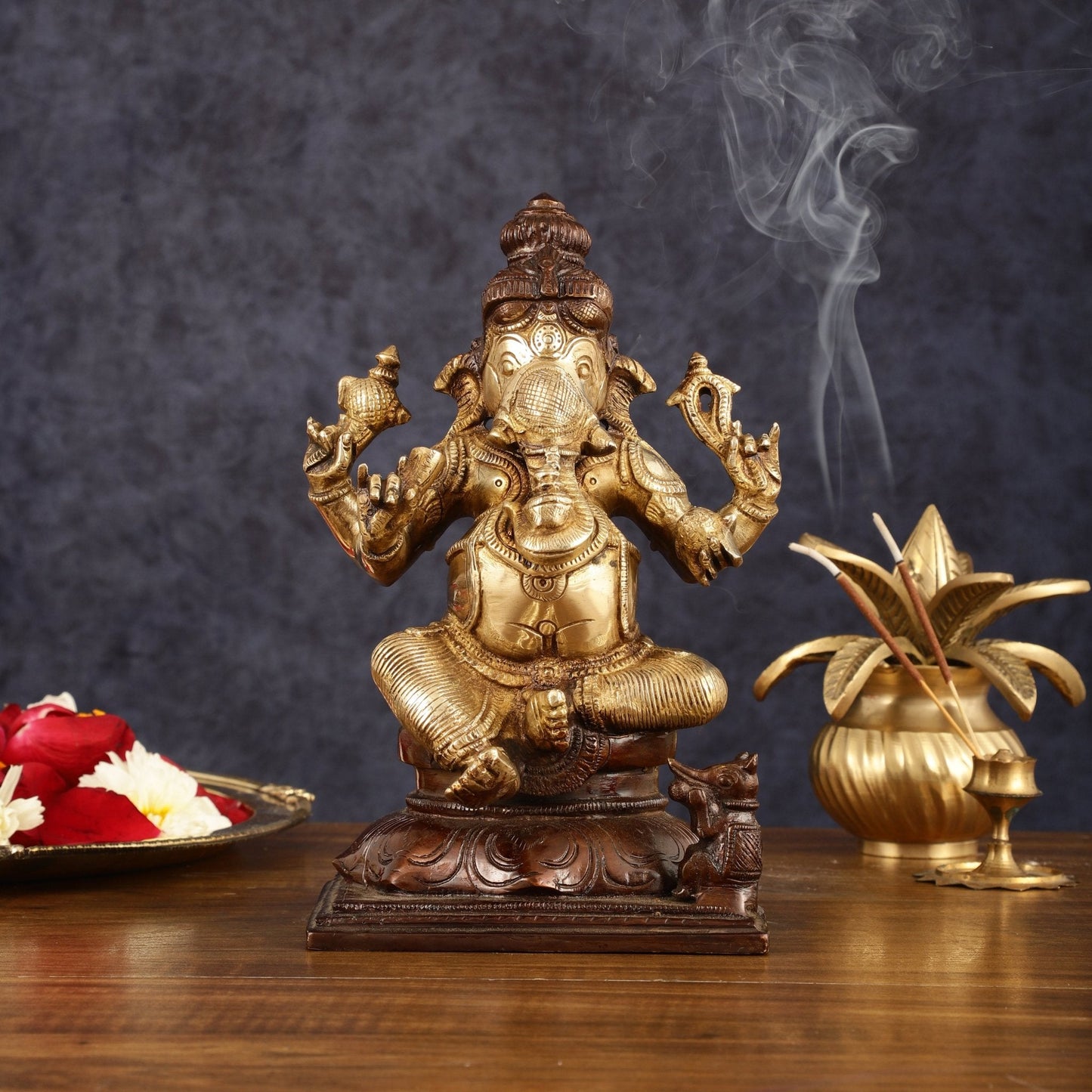 Pure Brass Ganapati Chola Style Statue - 8" Height