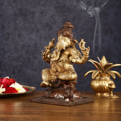 Pure Brass Ganapati Chola Style Statue - 8" Height