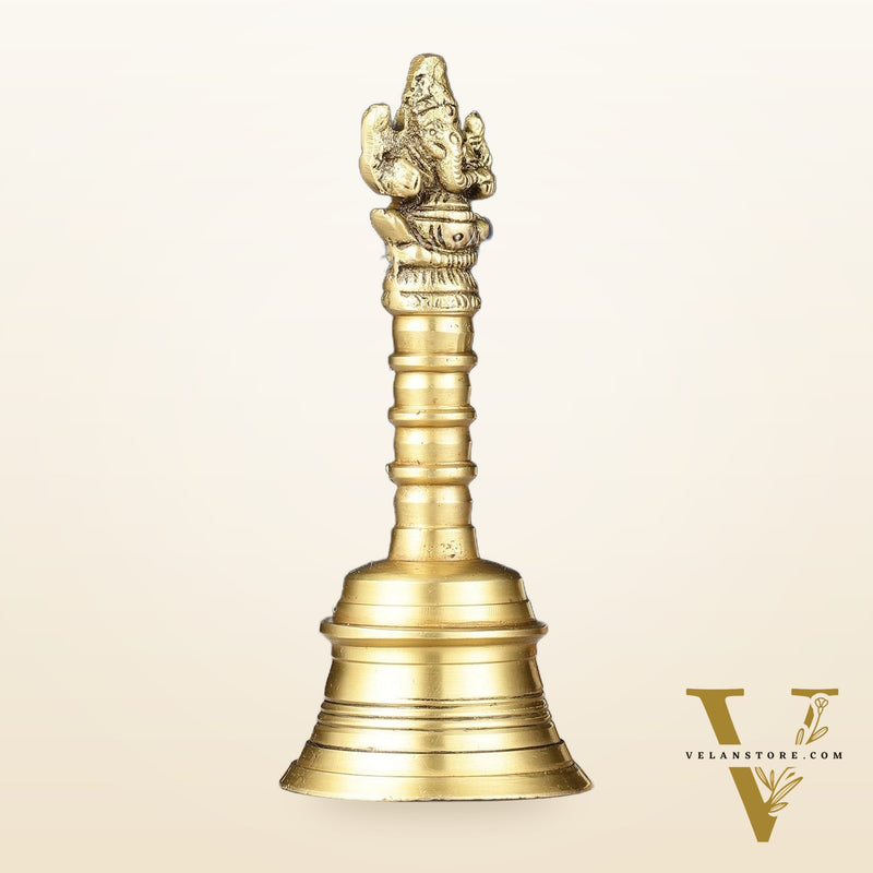 Pure Brass Ganapati Hand Bell for Pooja | Height 6 inch