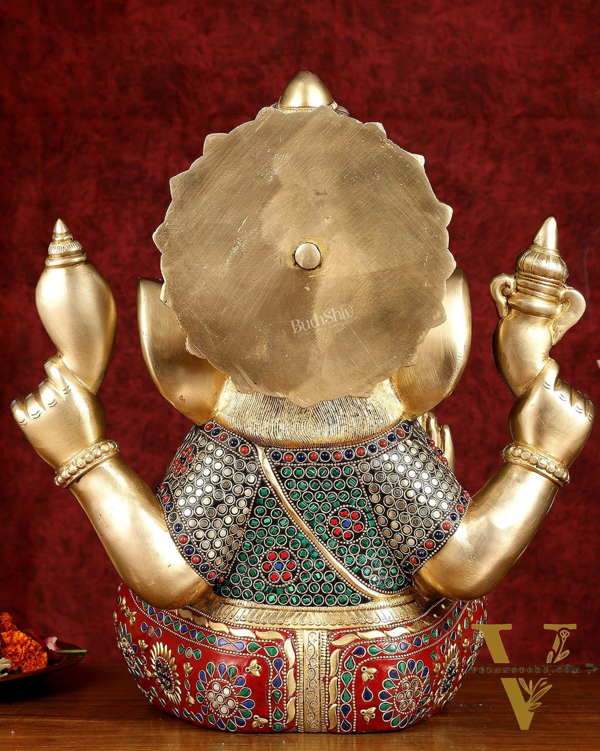 Pure Brass Ganapati Statue multicolour work 15"