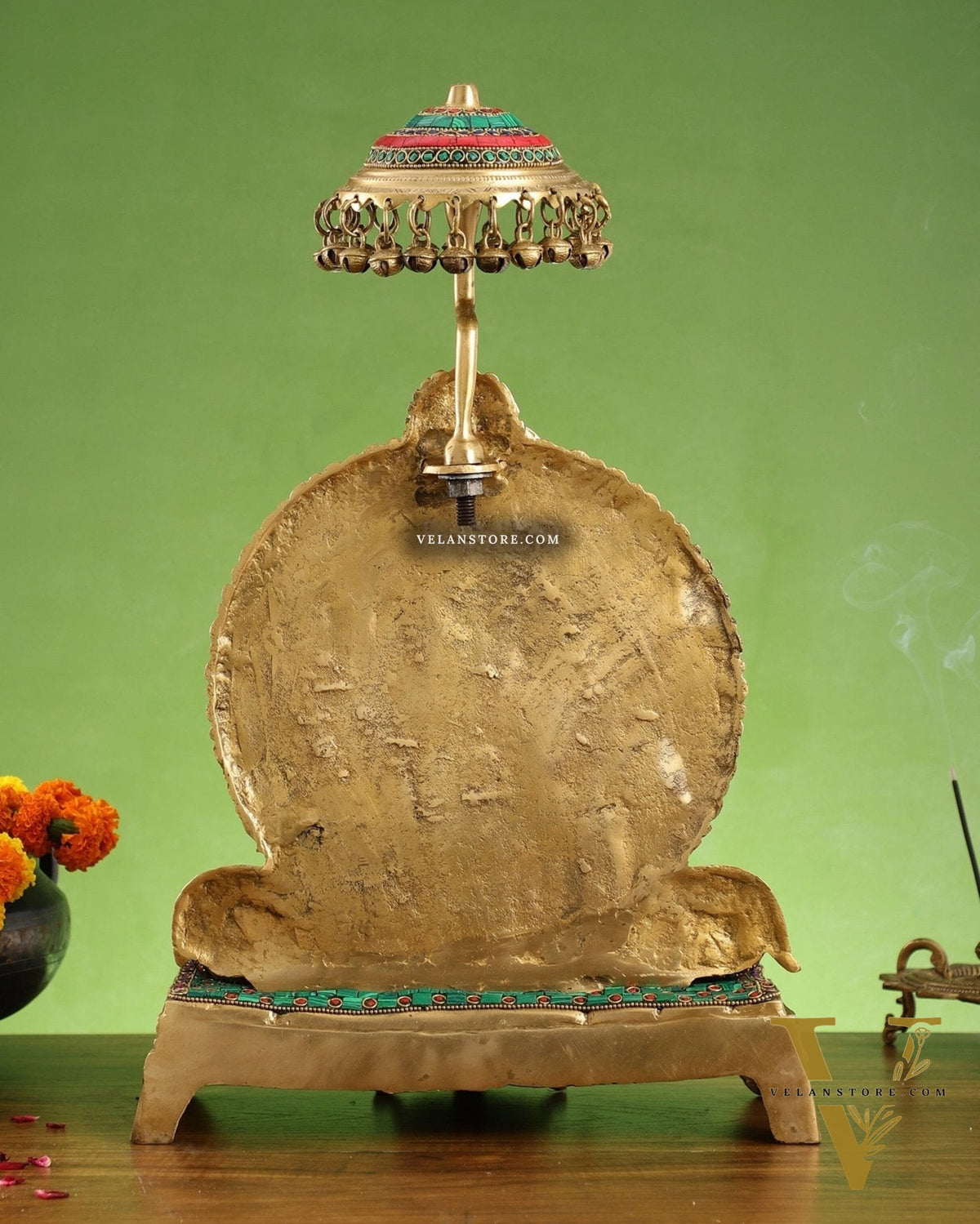 Pure Brass Ganapati Statue with Natural Stones – 18 Inches Tall