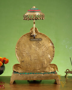 Pure Brass Ganapati Statue with Natural Stones – 18 Inches Tall