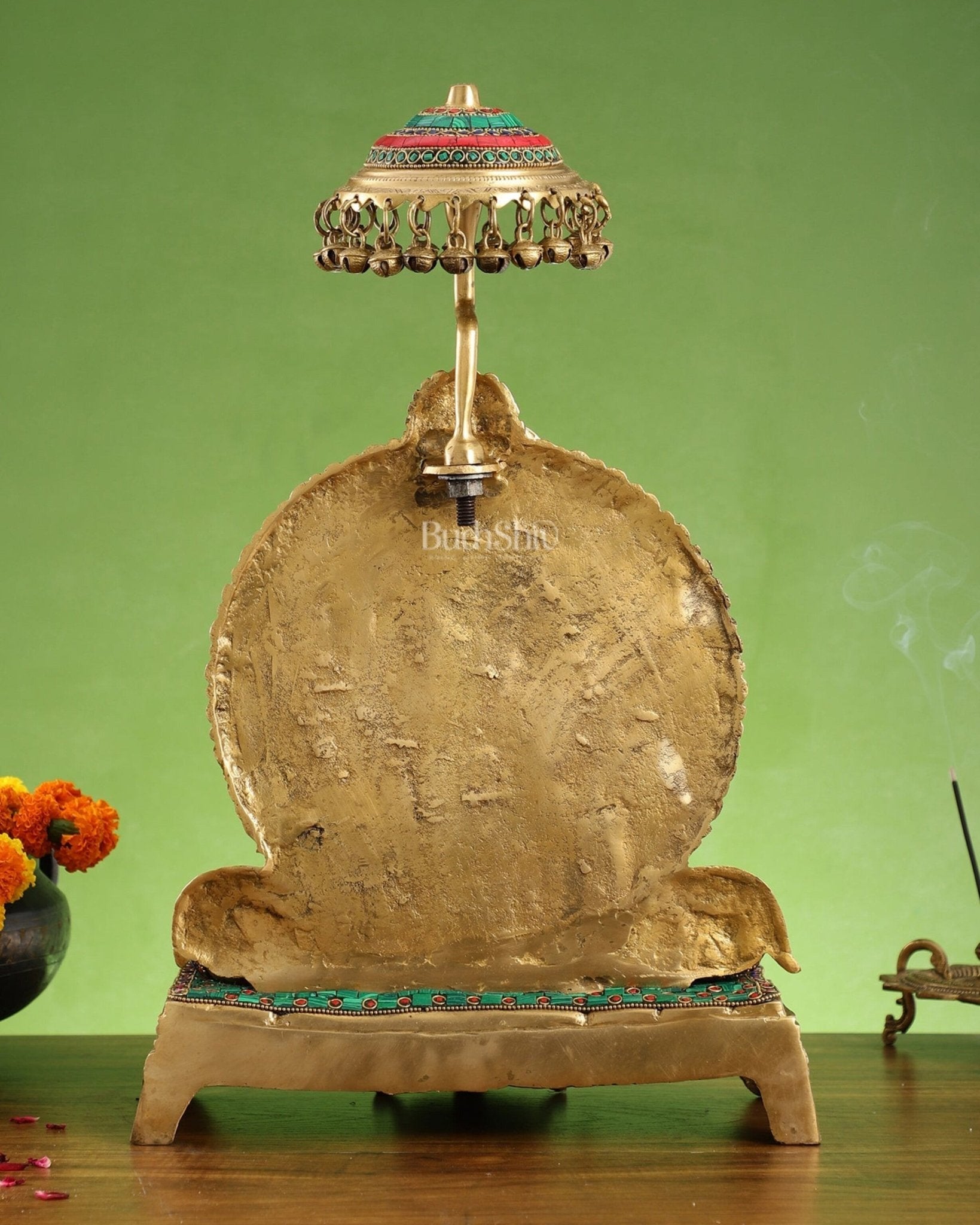 Pure Brass Ganapati Statue with Natural Stones – 18 Inches Tall