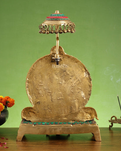 Pure Brass Ganapati Statue with Natural Stones – 18 Inches Tall