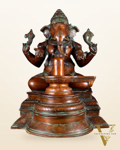 Pure Brass Ganapati with Shiv Ling Statue 14.5 Inch