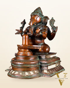 Pure Brass Ganapati with Shiv Ling Statue 14.5 Inch