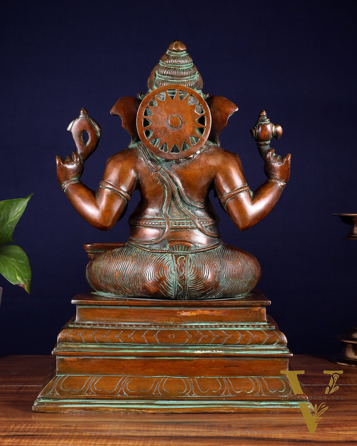 Pure Brass Ganapati with Shiv Ling Statue 14.5 Inch