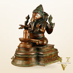 Pure Brass Ganapati with Shiv Ling Statue | Antique Bronze Finish | 14.5 Inch