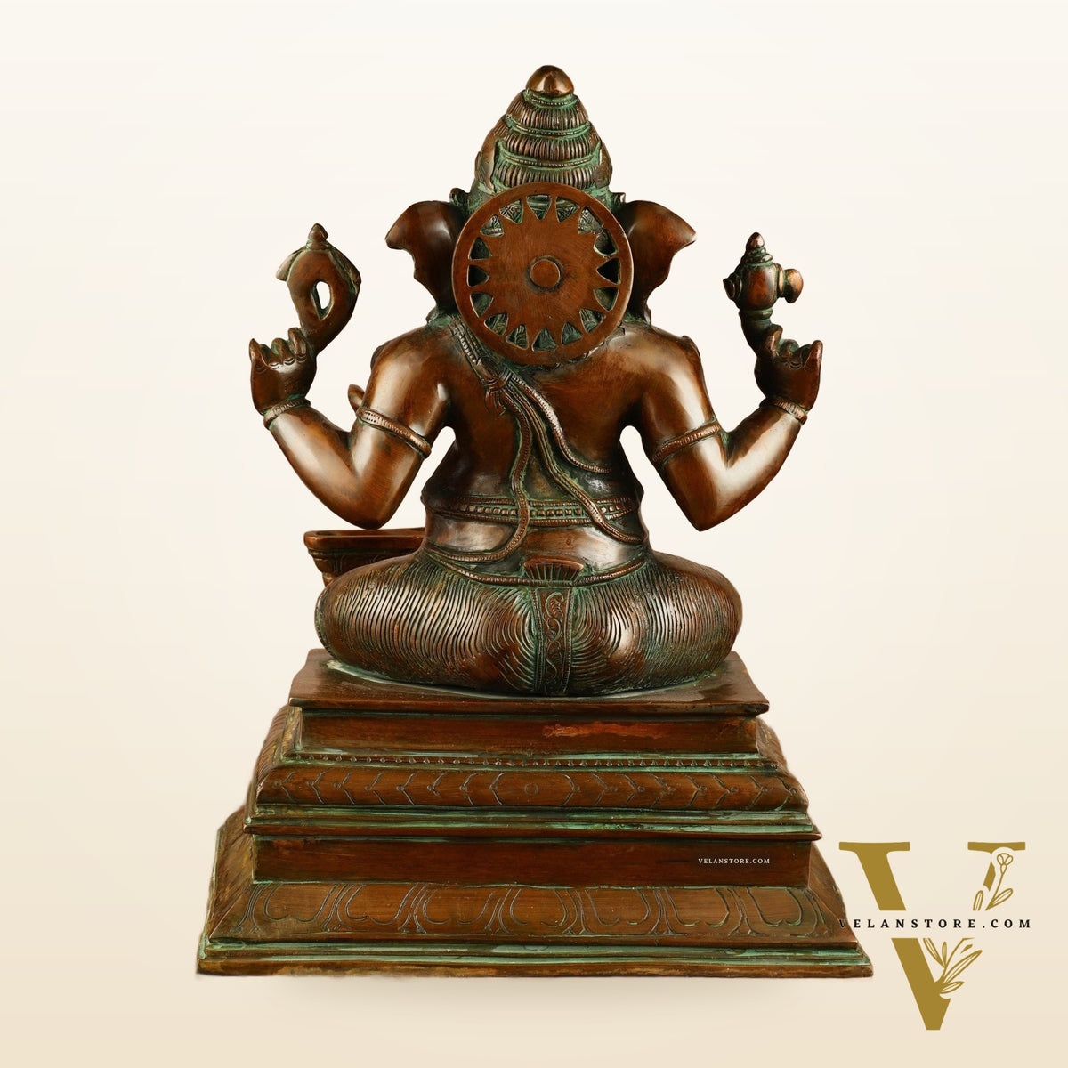 Pure Brass Ganapati with Shiv Ling Statue | Antique Bronze Finish | 14.5 Inch
