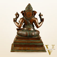 Pure Brass Ganapati with Shiv Ling Statue | Antique Bronze Finish | 14.5 Inch