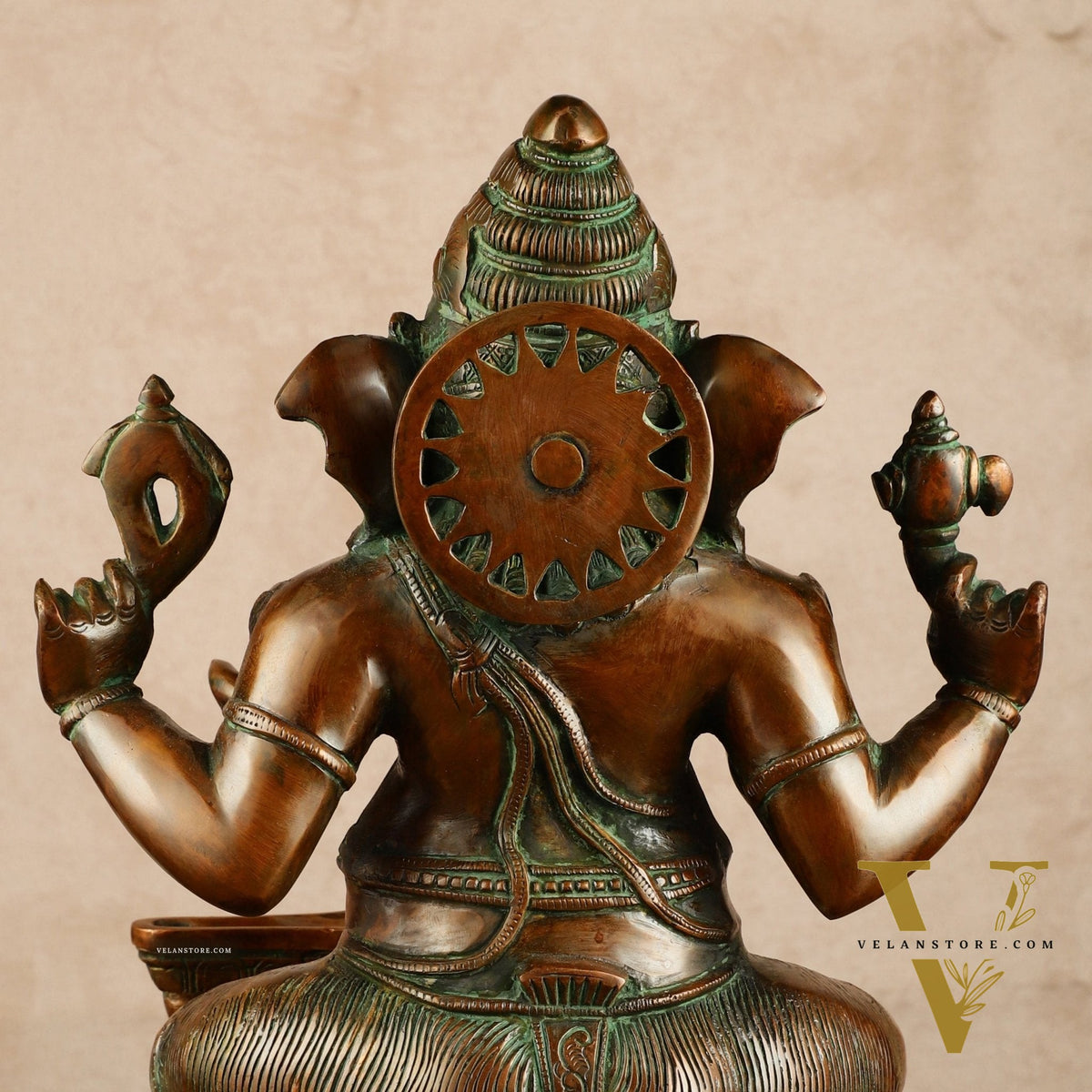 Pure Brass Ganapati with Shiv Ling Statue | Antique Bronze Finish | 14.5 Inch