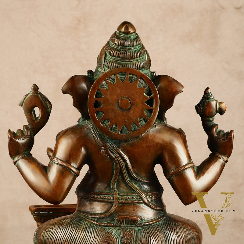 Pure Brass Ganapati with Shiv Ling Statue | Antique Bronze Finish | 14.5 Inch