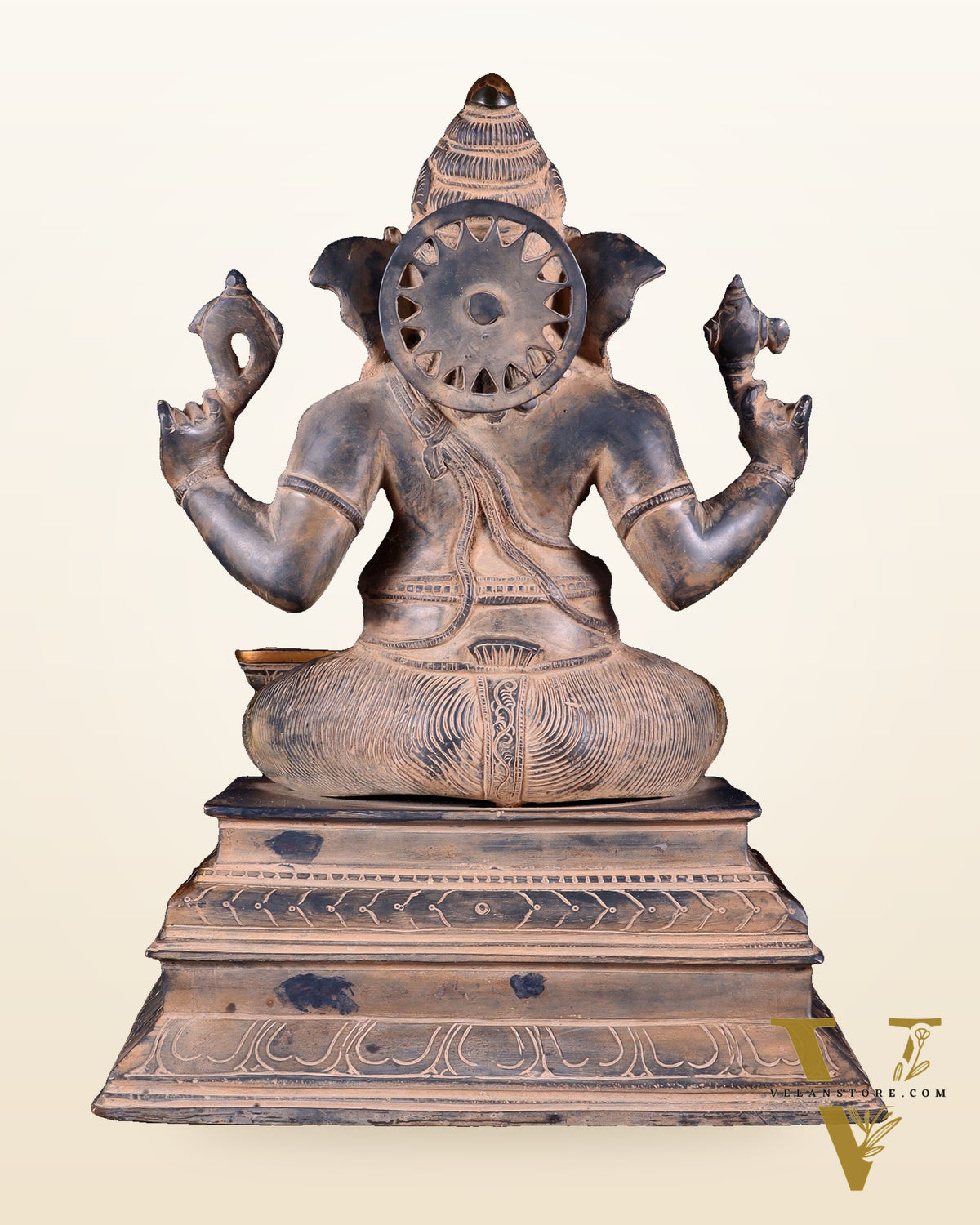 Pure Brass Ganapati with Shiv Ling Statue | Vintage Patina | 14 Inch