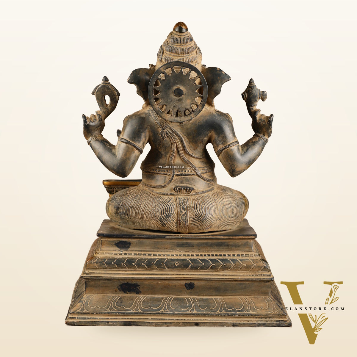 Pure Brass Ganapati with Shiv Ling Statue | Vintage Patina | 14 Inch