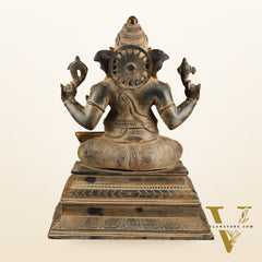 Pure Brass Ganapati with Shiv Ling Statue | Vintage Patina | 14 Inch