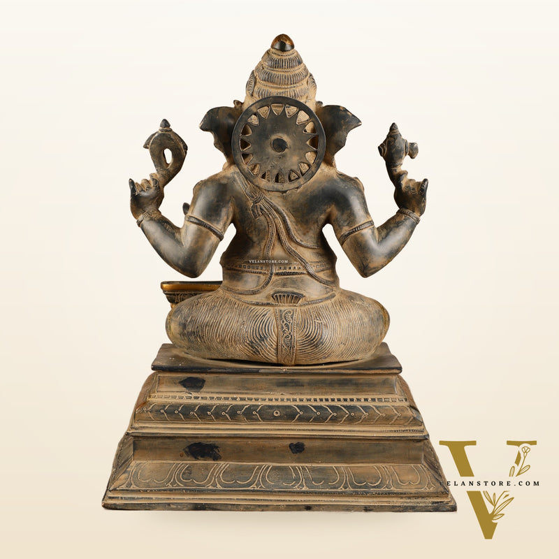 Pure Brass Ganapati with Shiv Ling Statue | Vintage Patina | 14 Inch