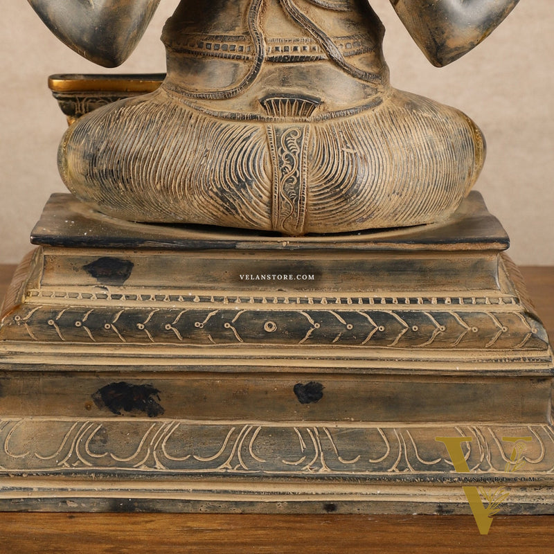 Pure Brass Ganapati with Shiv Ling Statue | Vintage Patina | 14 Inch