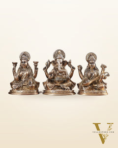 Pure Brass Ganesh, lakshmi and Saraswati idols set 6"