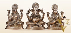 Pure Brass Ganesh, lakshmi and Saraswati idols set 6"