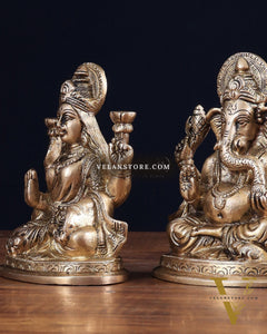 Pure Brass Ganesh, lakshmi and Saraswati idols set 6"
