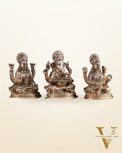 Pure Brass Ganesh, lakshmi and Saraswati idols set 6"