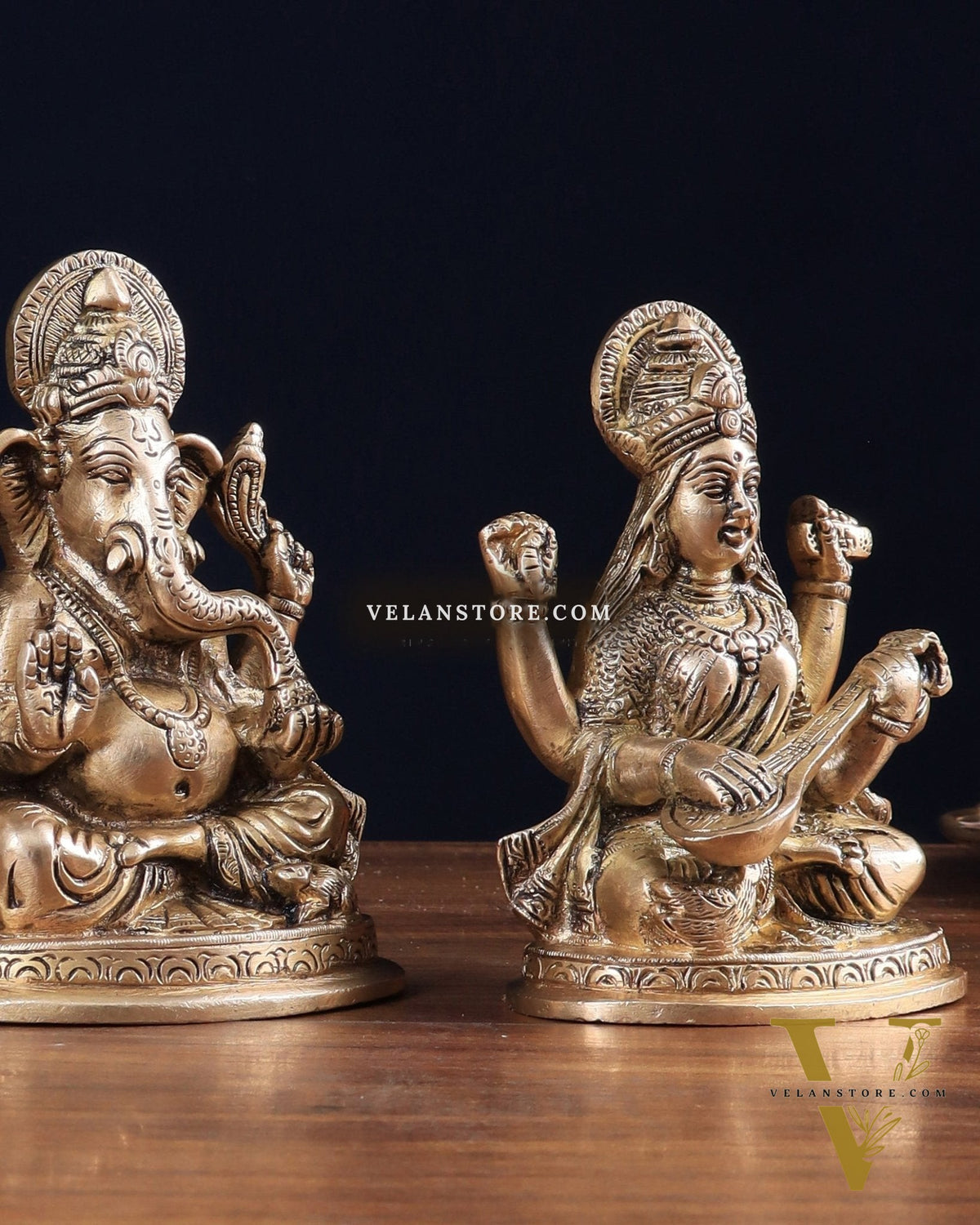Pure Brass Ganesh, lakshmi and Saraswati idols set 6"