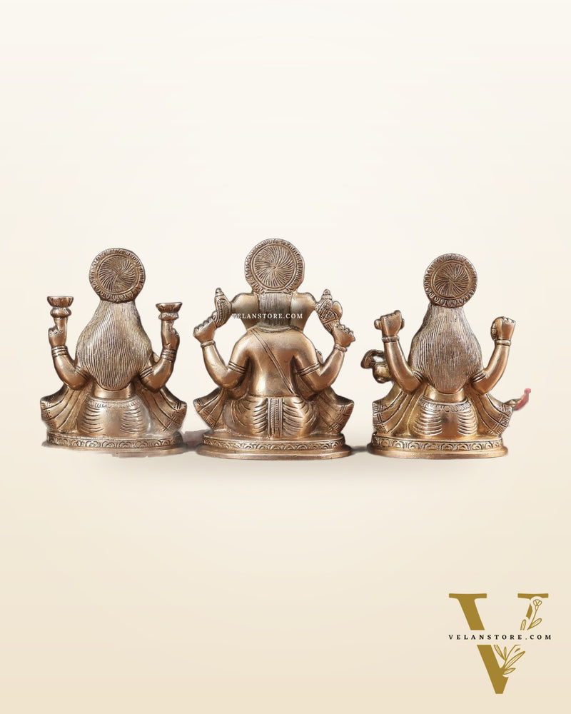 Pure Brass Ganesh, lakshmi and Saraswati idols set 6"