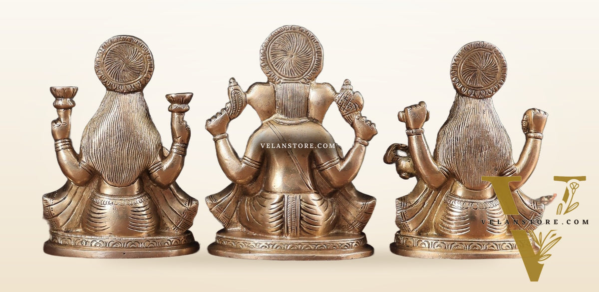 Pure Brass Ganesh, lakshmi and Saraswati idols set 6"