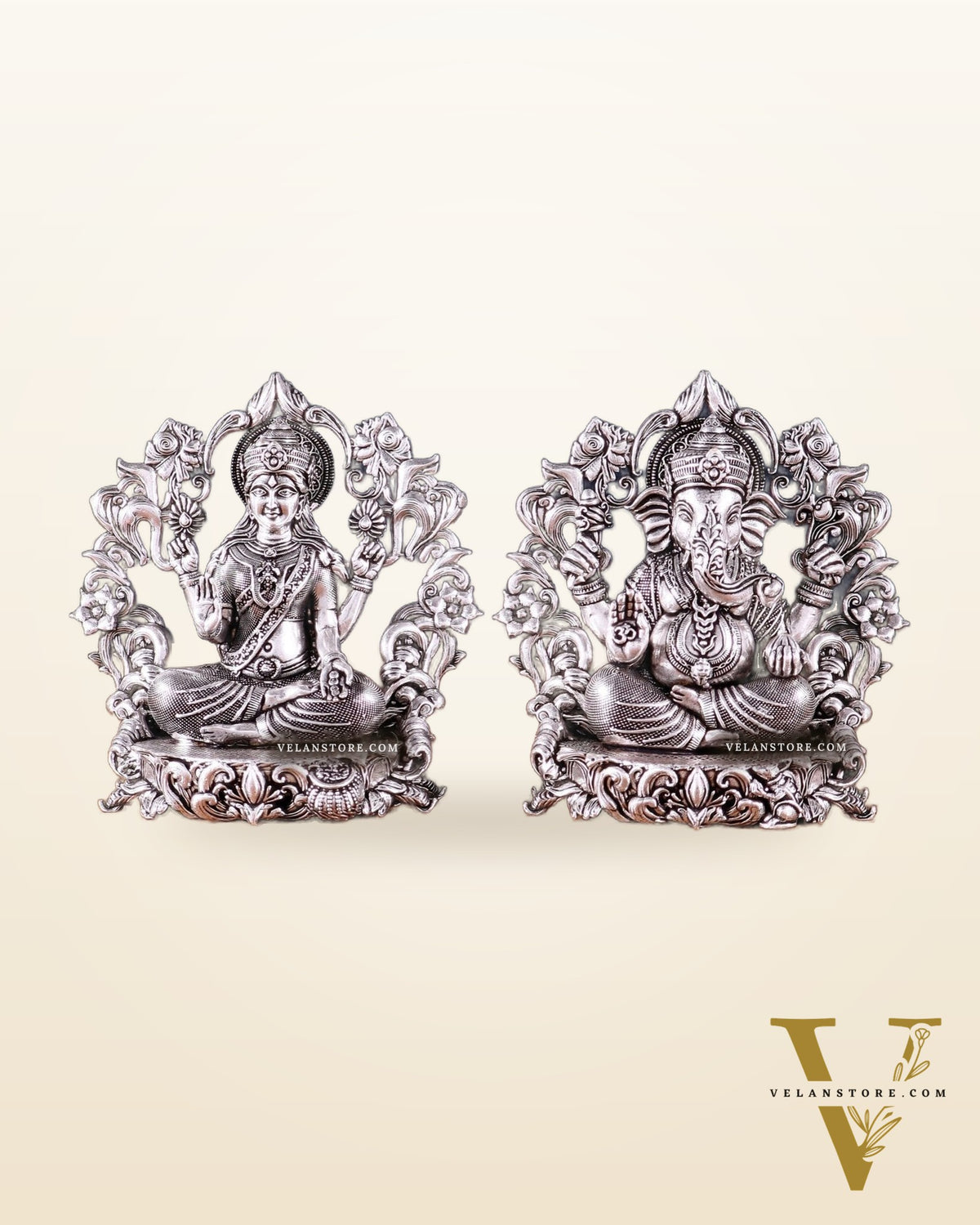 Pure Brass Ganesh Lakshmi Idol - 4 Inch silver plated