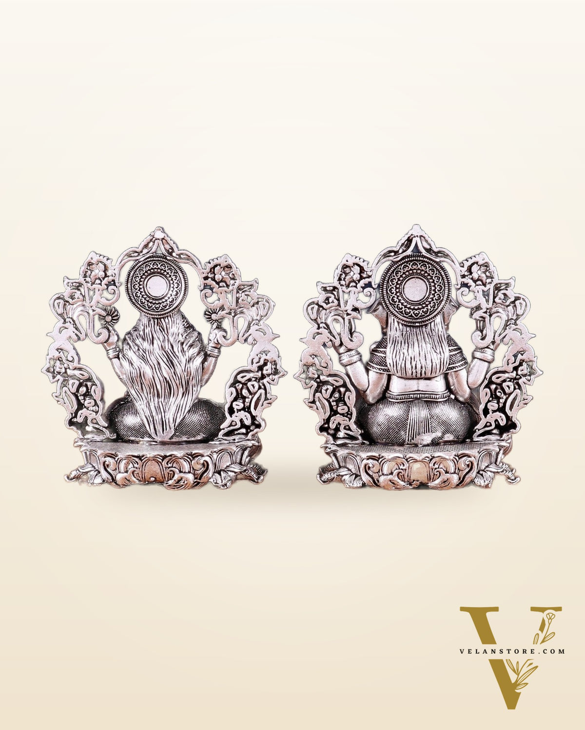 Pure Brass Ganesh Lakshmi Idol - 4 Inch silver plated