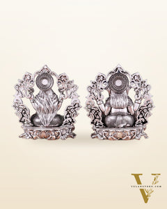 Pure Brass Ganesh Lakshmi Idol - 4 Inch silver plated