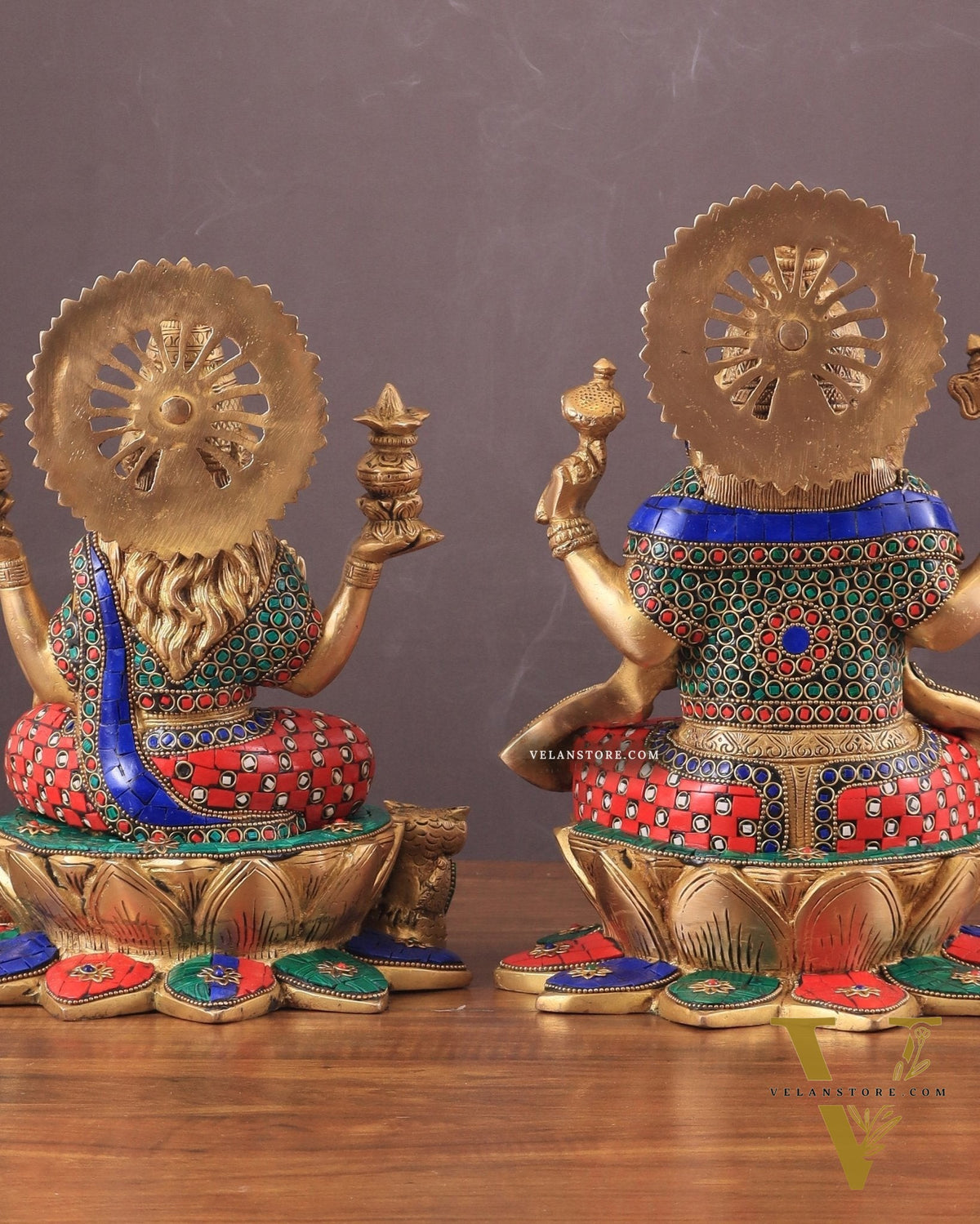Pure Brass Ganesh Lakshmi idols Pair | 12 Inch meenakari Stonework