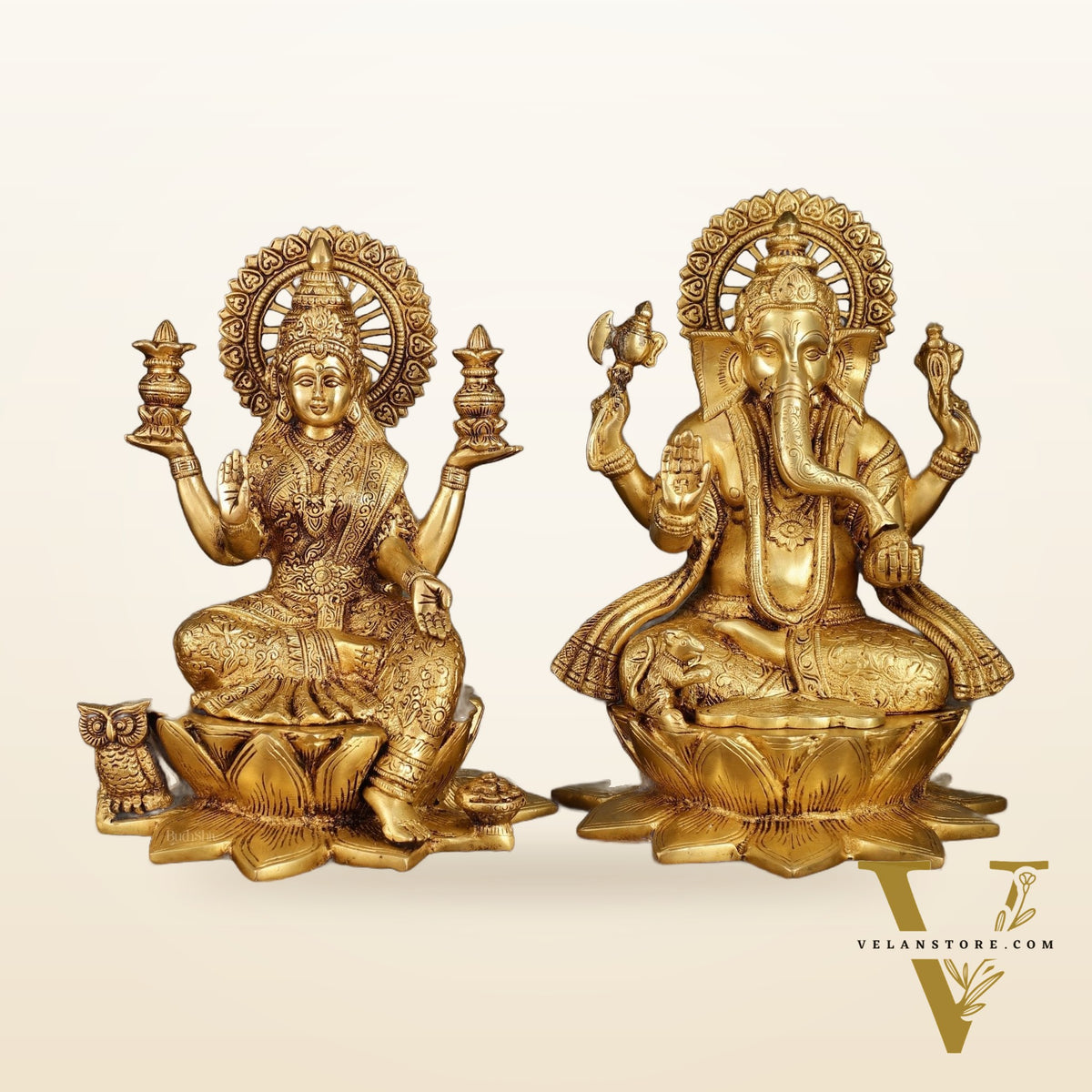 Pure Brass Ganesh Lakshmi Pair | Divine Elegance | 11 Inch Height