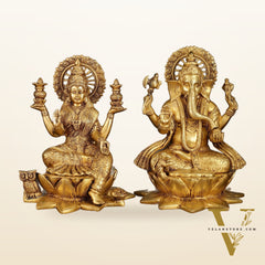 Pure Brass Ganesh Lakshmi Pair | Divine Elegance | 11 Inch Height