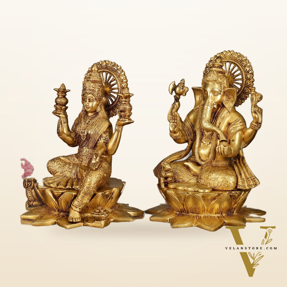 Pure Brass Ganesh Lakshmi Pair | Divine Elegance | 11 Inch Height